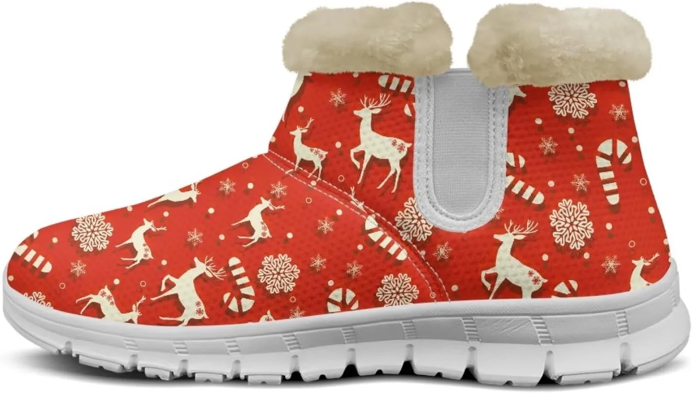 Snow Boots for Womens Non-Slip Comfortable Booties Waterproof Fleece Ankle Boots Mid Boot Flat Heel Fashion Bootie