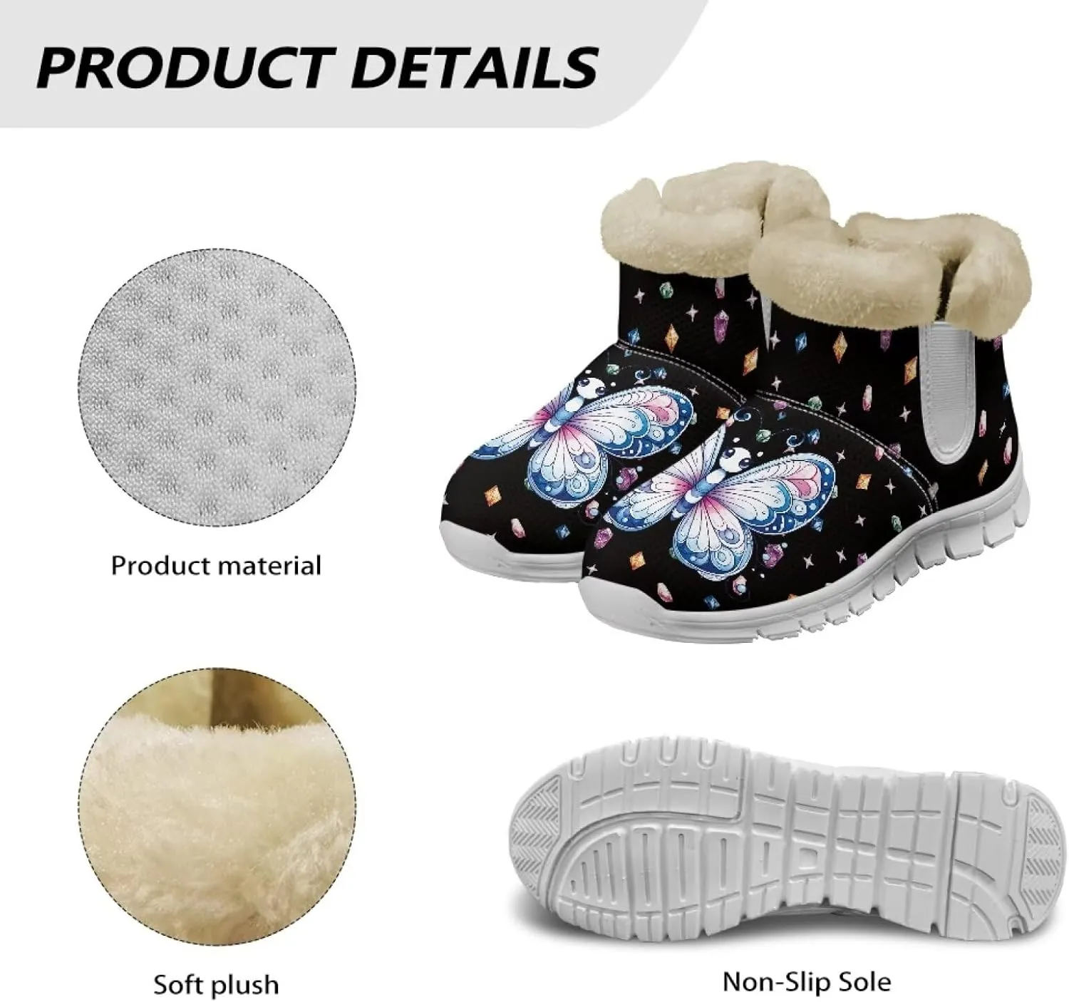 Snow Boots for Womens Non-Slip Comfortable Booties Waterproof Fleece Ankle Boots Mid Boot Flat Heel Fashion Bootie