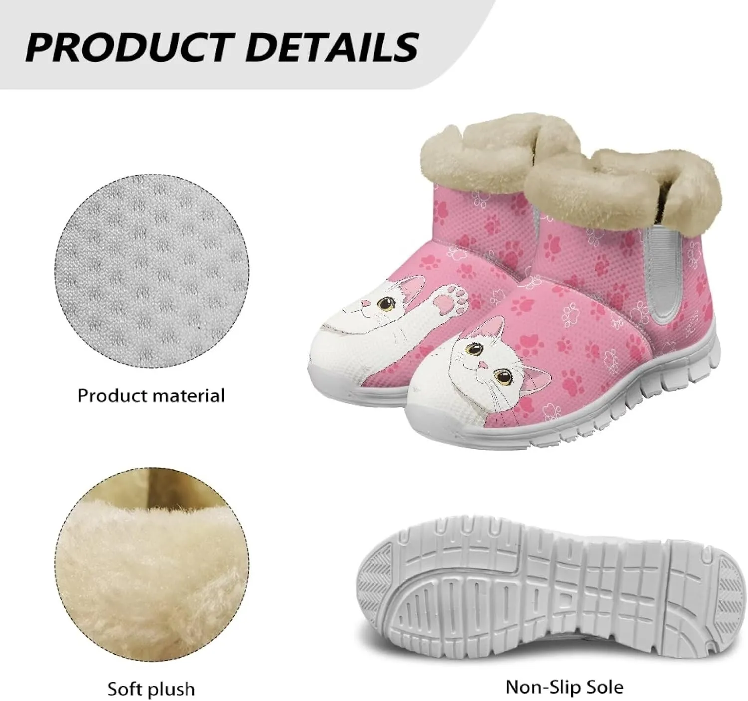 Snow Boots for Womens Non-Slip Comfortable Booties Waterproof Fleece Ankle Boots Mid Boot Flat Heel Fashion Bootie