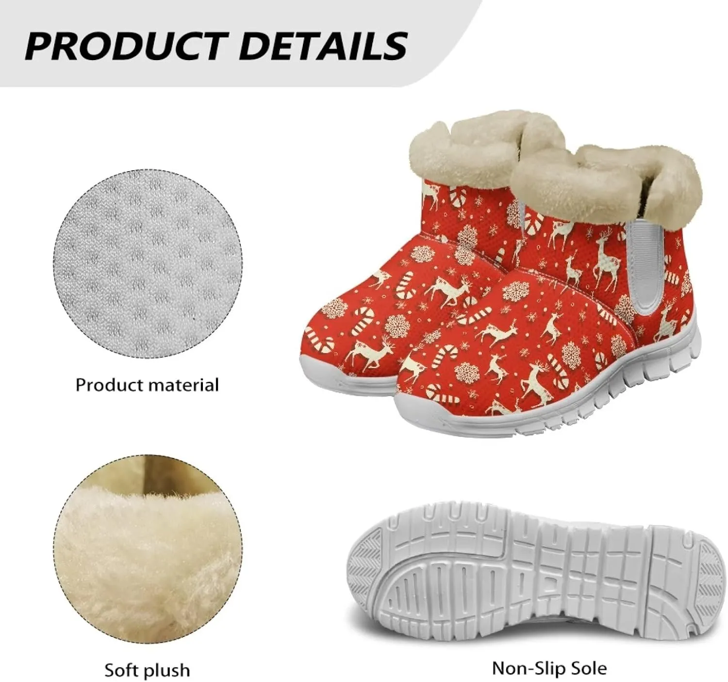 Snow Boots for Womens Non-Slip Comfortable Booties Waterproof Fleece Ankle Boots Mid Boot Flat Heel Fashion Bootie