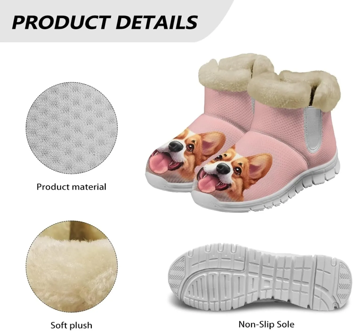 Snow Boots for Womens Non-Slip Comfortable Booties Waterproof Fleece Ankle Boots Mid Boot Flat Heel Fashion Bootie