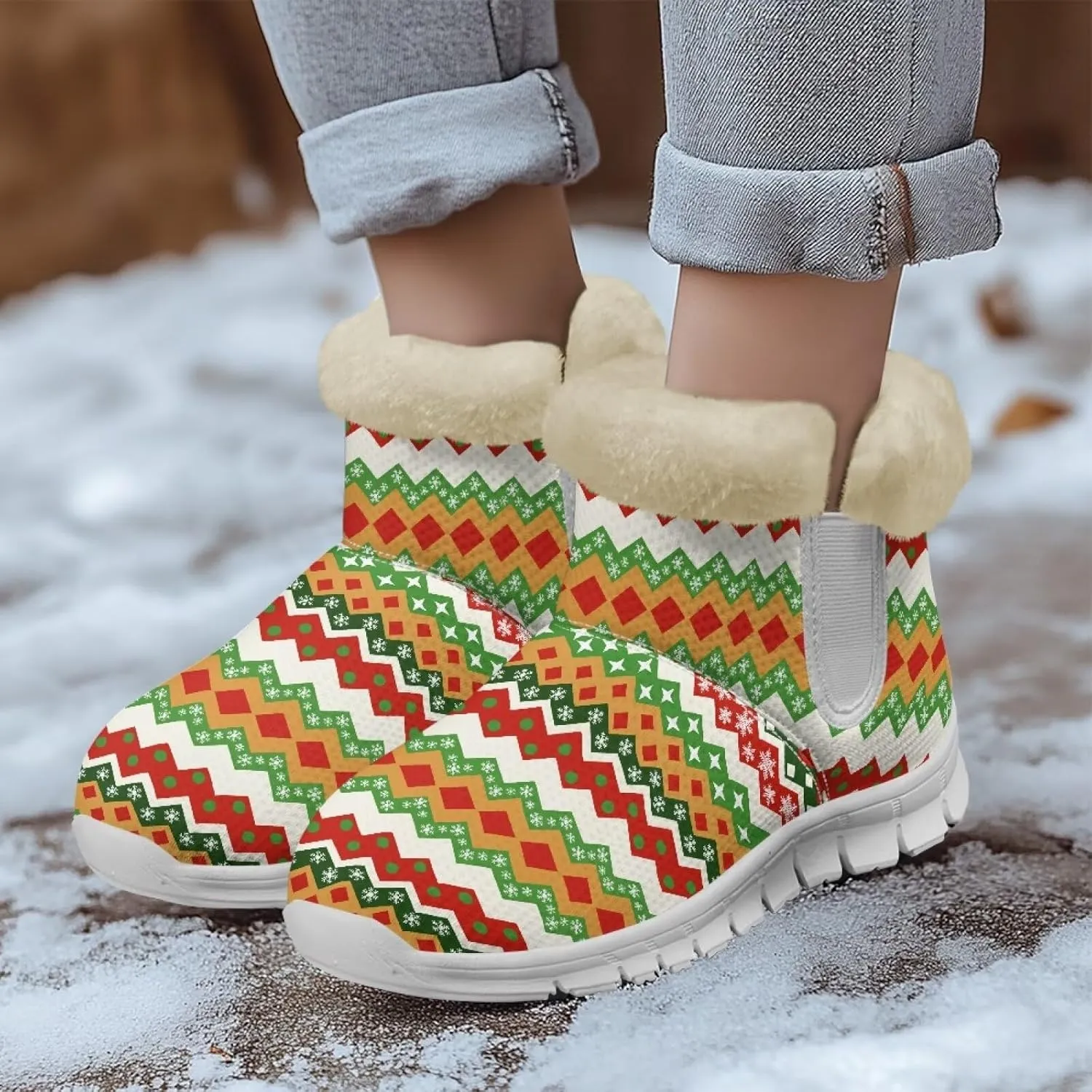 Snow Boots for Womens Non-Slip Comfortable Booties Waterproof Fleece Ankle Boots Mid Boot Flat Heel Fashion Bootie