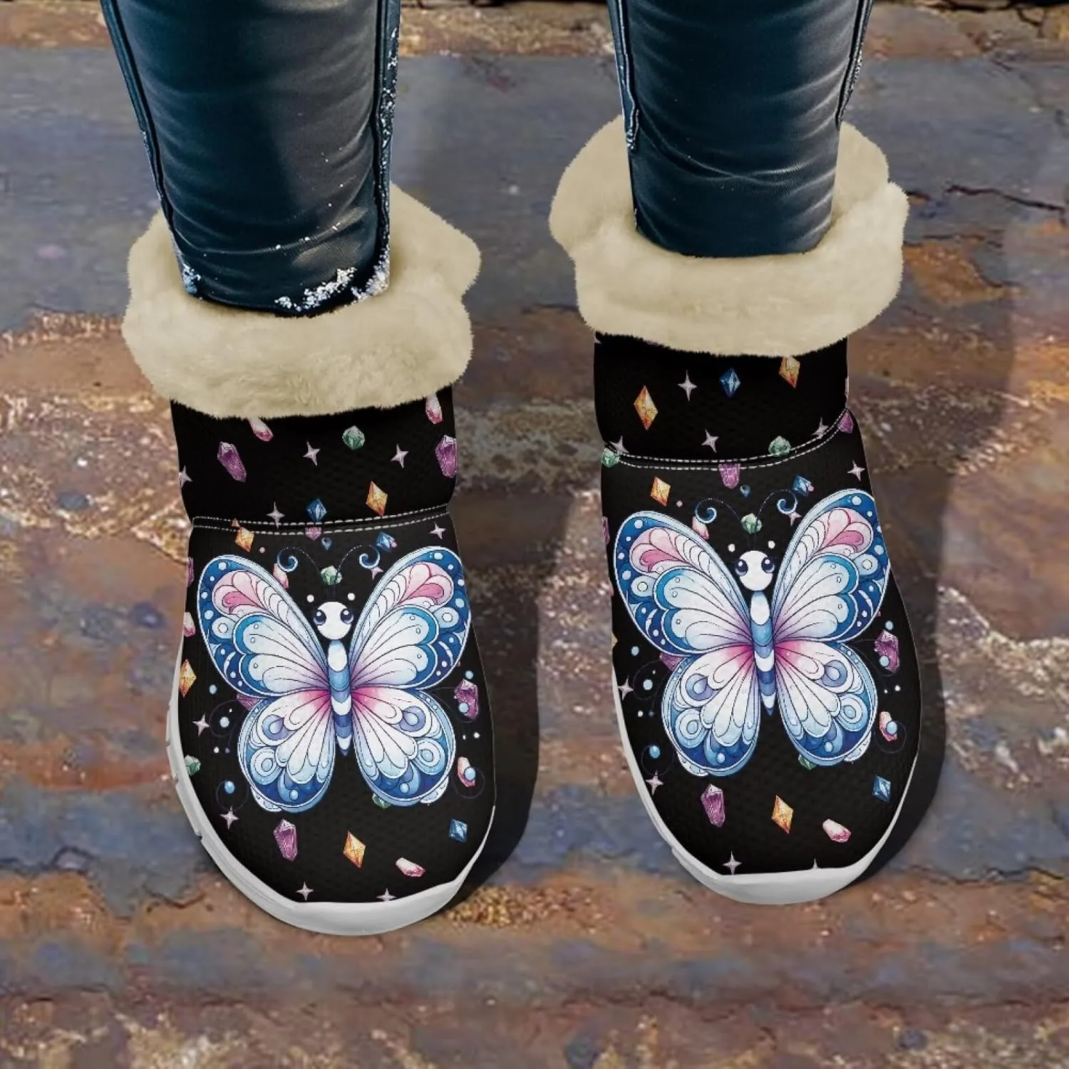 Snow Boots for Womens Non-Slip Comfortable Booties Waterproof Fleece Ankle Boots Mid Boot Flat Heel Fashion Bootie