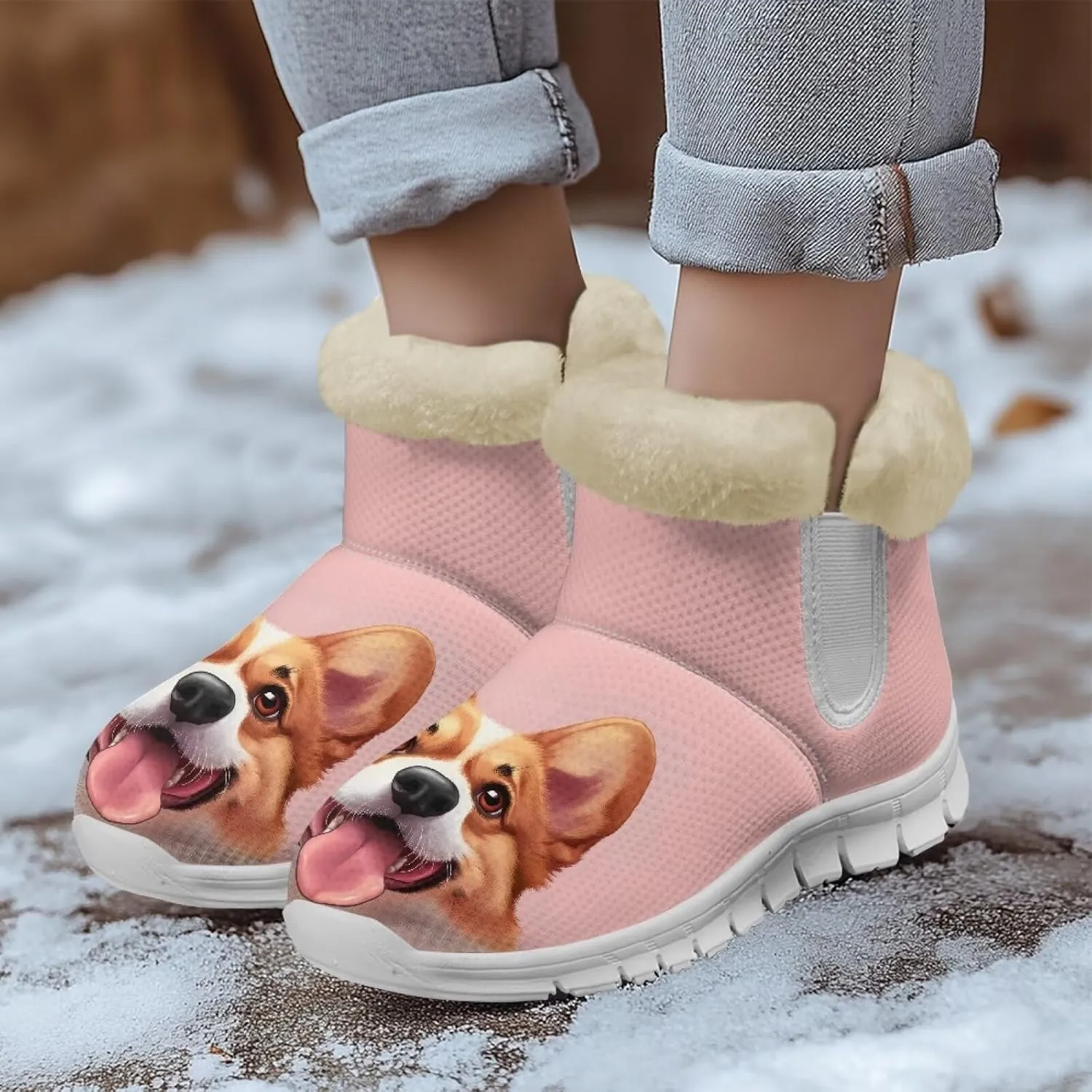 Snow Boots for Womens Non-Slip Comfortable Booties Waterproof Fleece Ankle Boots Mid Boot Flat Heel Fashion Bootie