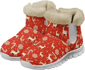 Snow Boots for Womens Non-Slip Comfortable Booties Waterproof Fleece Ankle Boots Mid Boot Flat Heel Fashion Bootie
