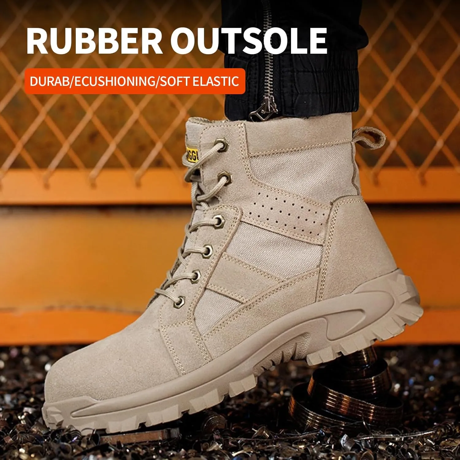 Steel Toe Boots for Men, Non Slip Indestructible Work Shoes for Men,Breathable High Top Work Boots for Men, Construction Steel Toe Shoes, Safety Toe Boots for Men.