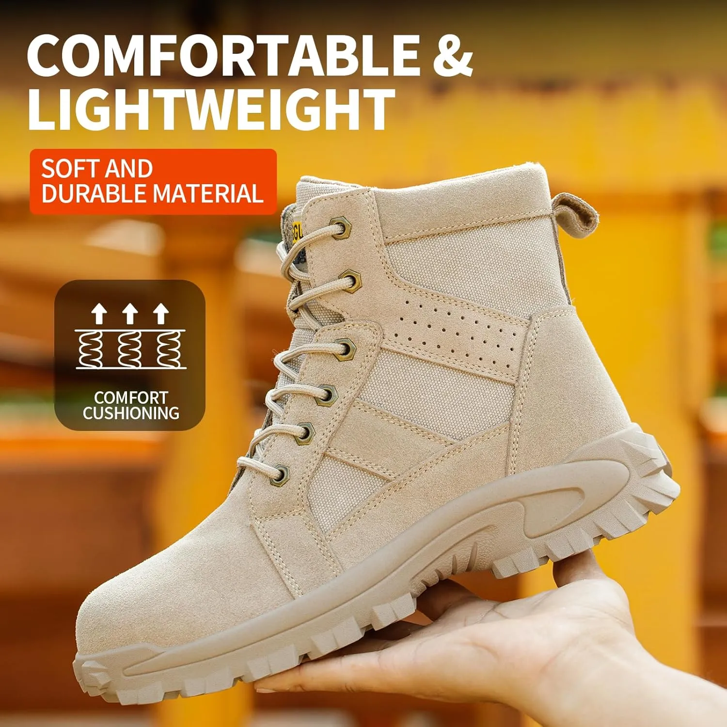 Steel Toe Boots for Men, Non Slip Indestructible Work Shoes for Men,Breathable High Top Work Boots for Men, Construction Steel Toe Shoes, Safety Toe Boots for Men.