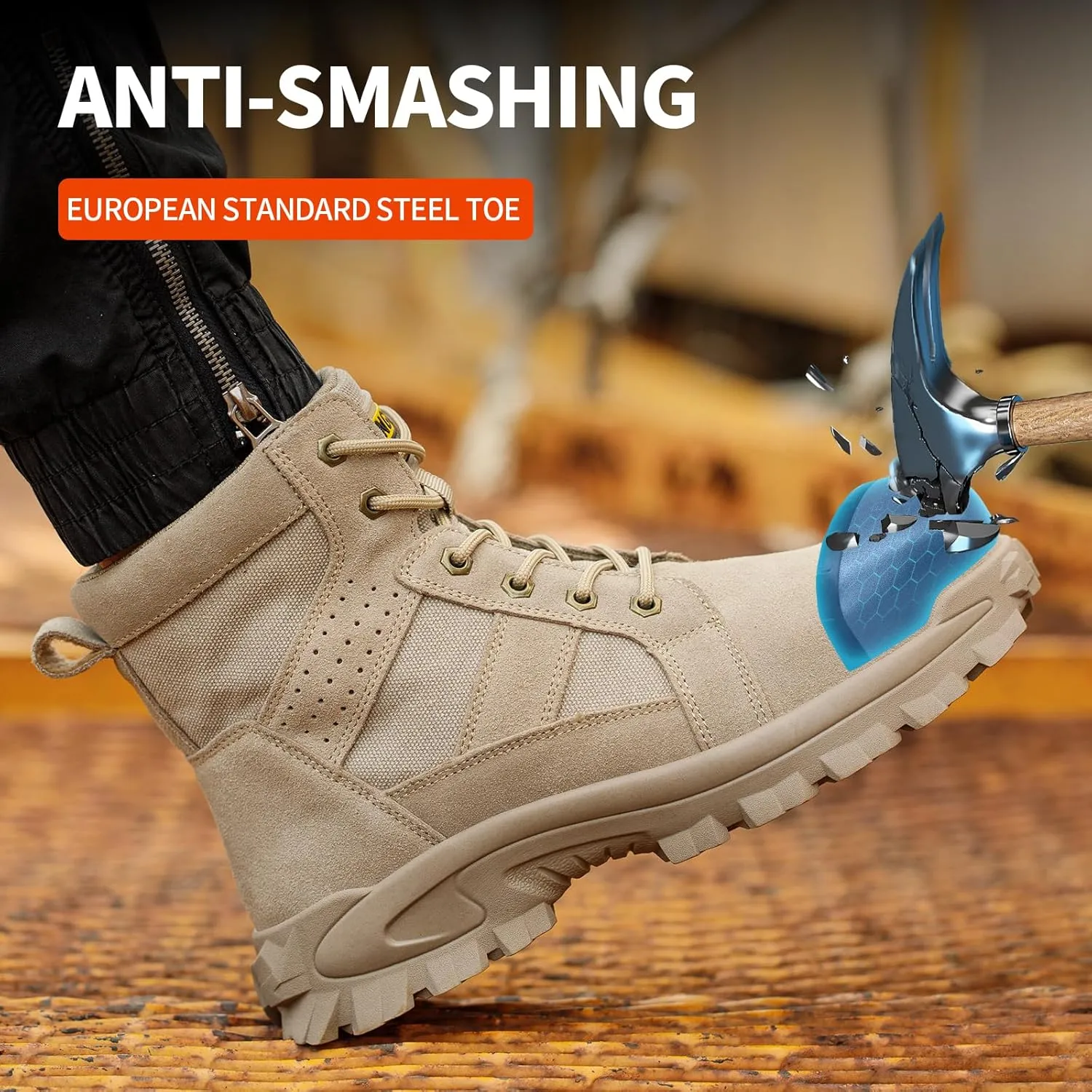 Steel Toe Boots for Men, Non Slip Indestructible Work Shoes for Men,Breathable High Top Work Boots for Men, Construction Steel Toe Shoes, Safety Toe Boots for Men.