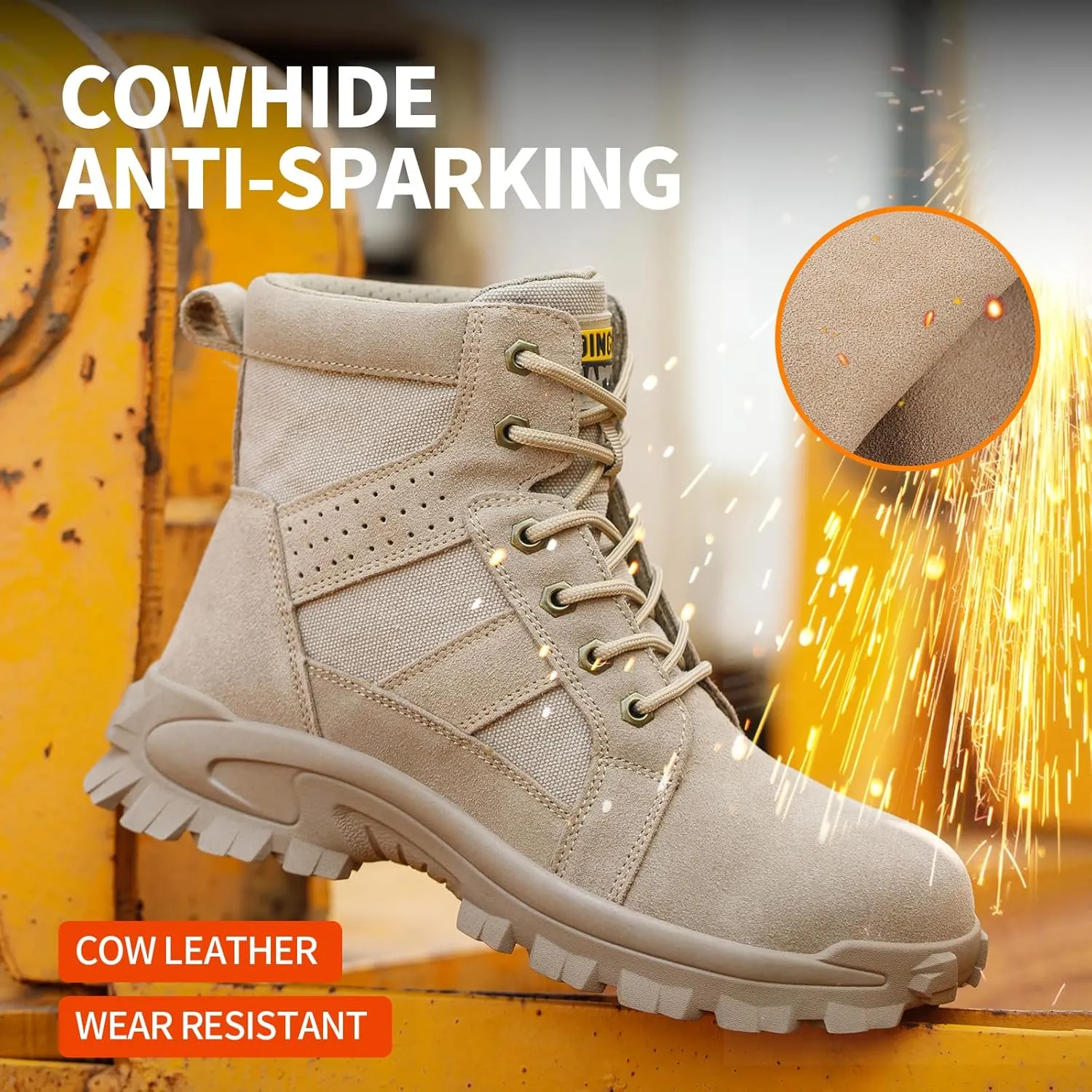 Steel Toe Boots for Men, Non Slip Indestructible Work Shoes for Men,Breathable High Top Work Boots for Men, Construction Steel Toe Shoes, Safety Toe Boots for Men.
