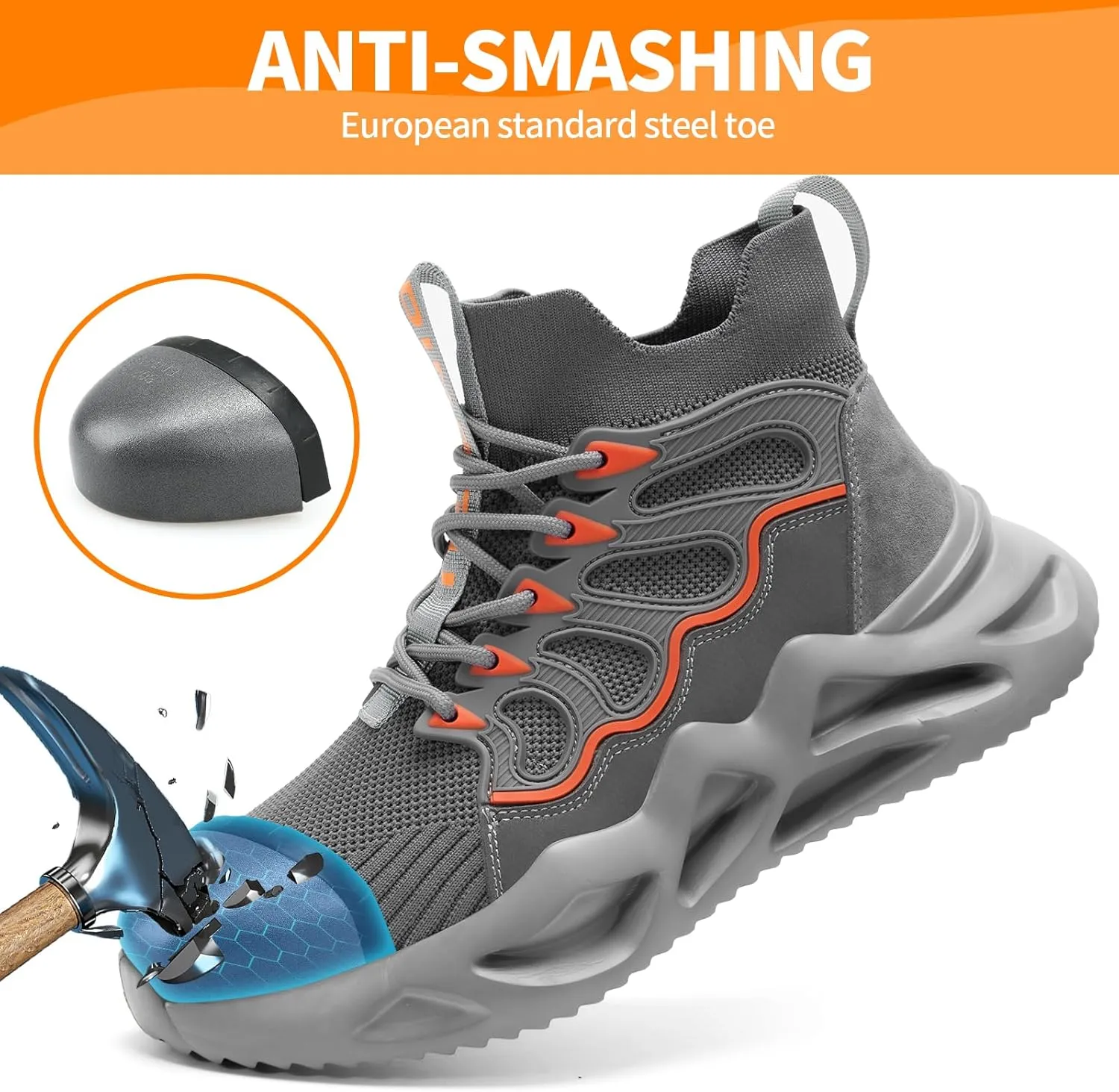 Steel Toe Shoes for Men, Puncture Proof Work Shoes for Men Women, High Top Indestructible Safety Shoes, Lightweight Steel Toe Sneaker for Men.