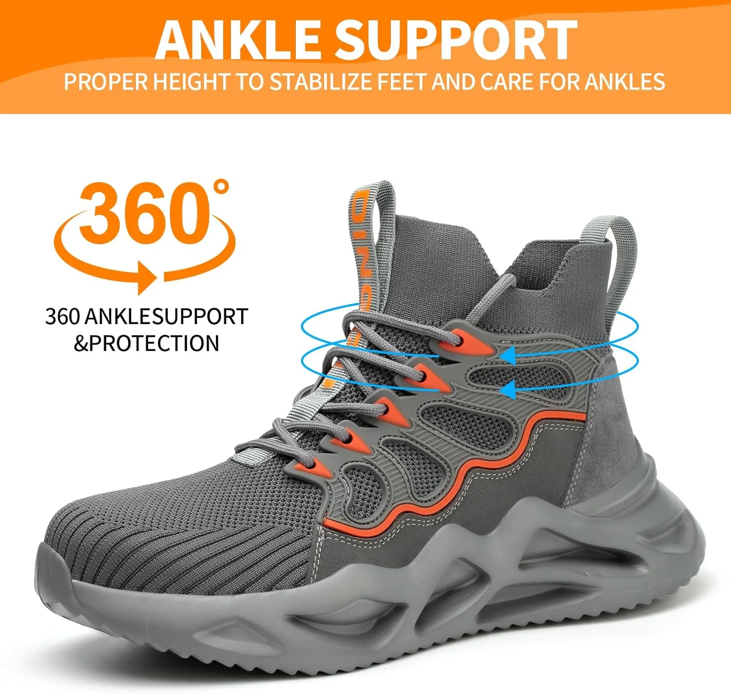 Steel Toe Shoes for Men, Puncture Proof Work Shoes for Men Women, High Top Indestructible Safety Shoes, Lightweight Steel Toe Sneaker for Men.