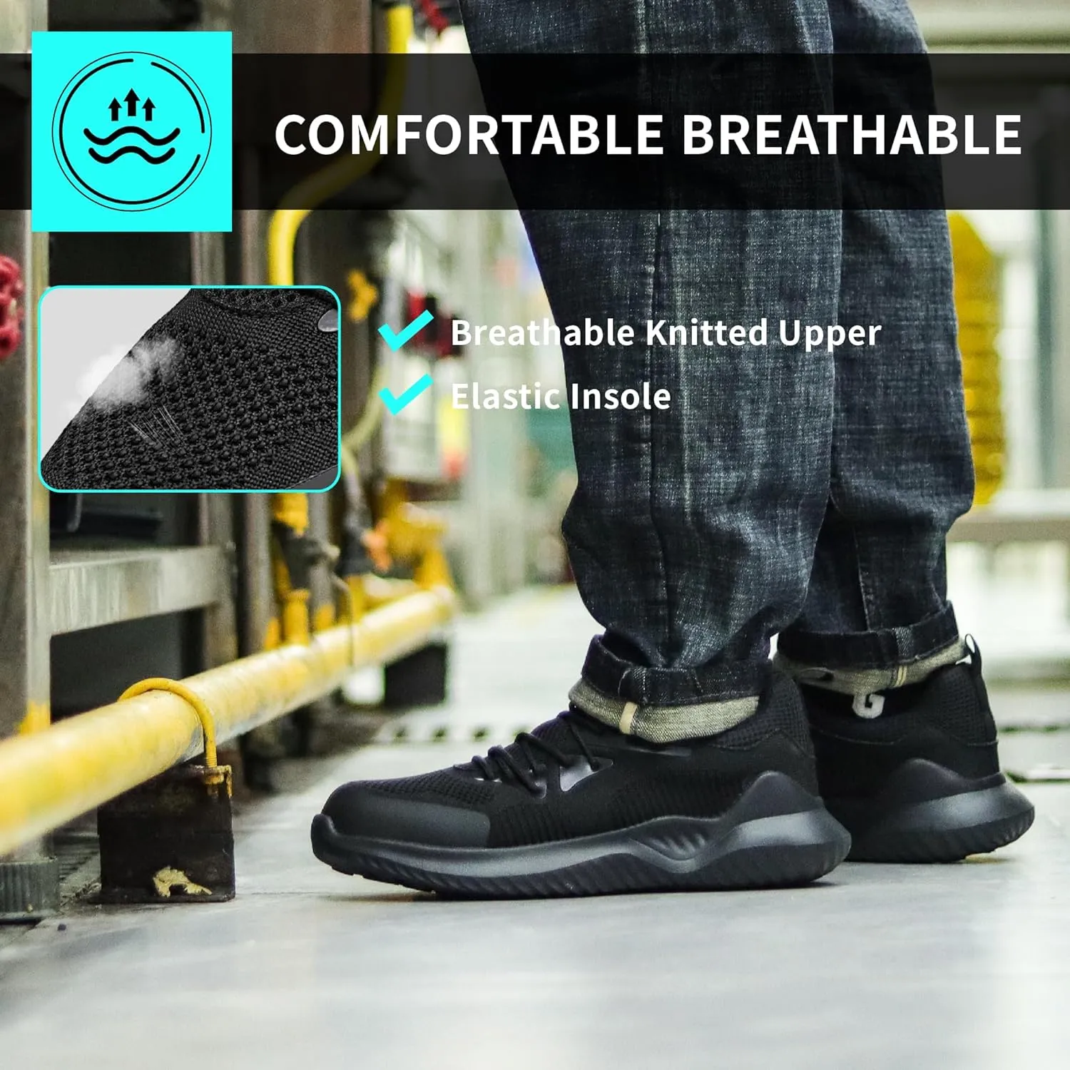 Steel Toe Shoes for Men Women Lightweight Breathable Comfortable Safety Work Sneakers Slip Resistant Puncture Proof Black