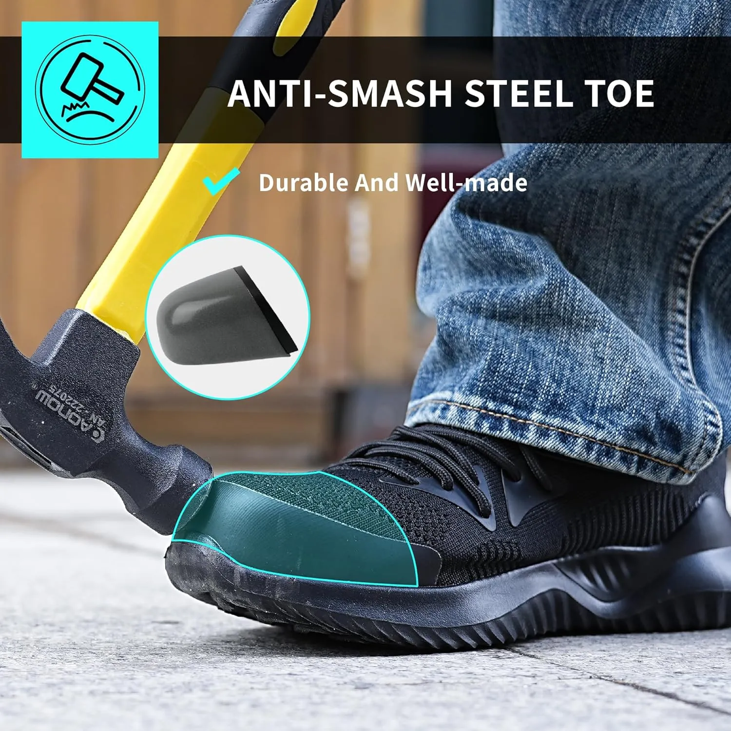 Steel Toe Shoes for Men Women Lightweight Breathable Comfortable Safety Work Sneakers Slip Resistant Puncture Proof Black