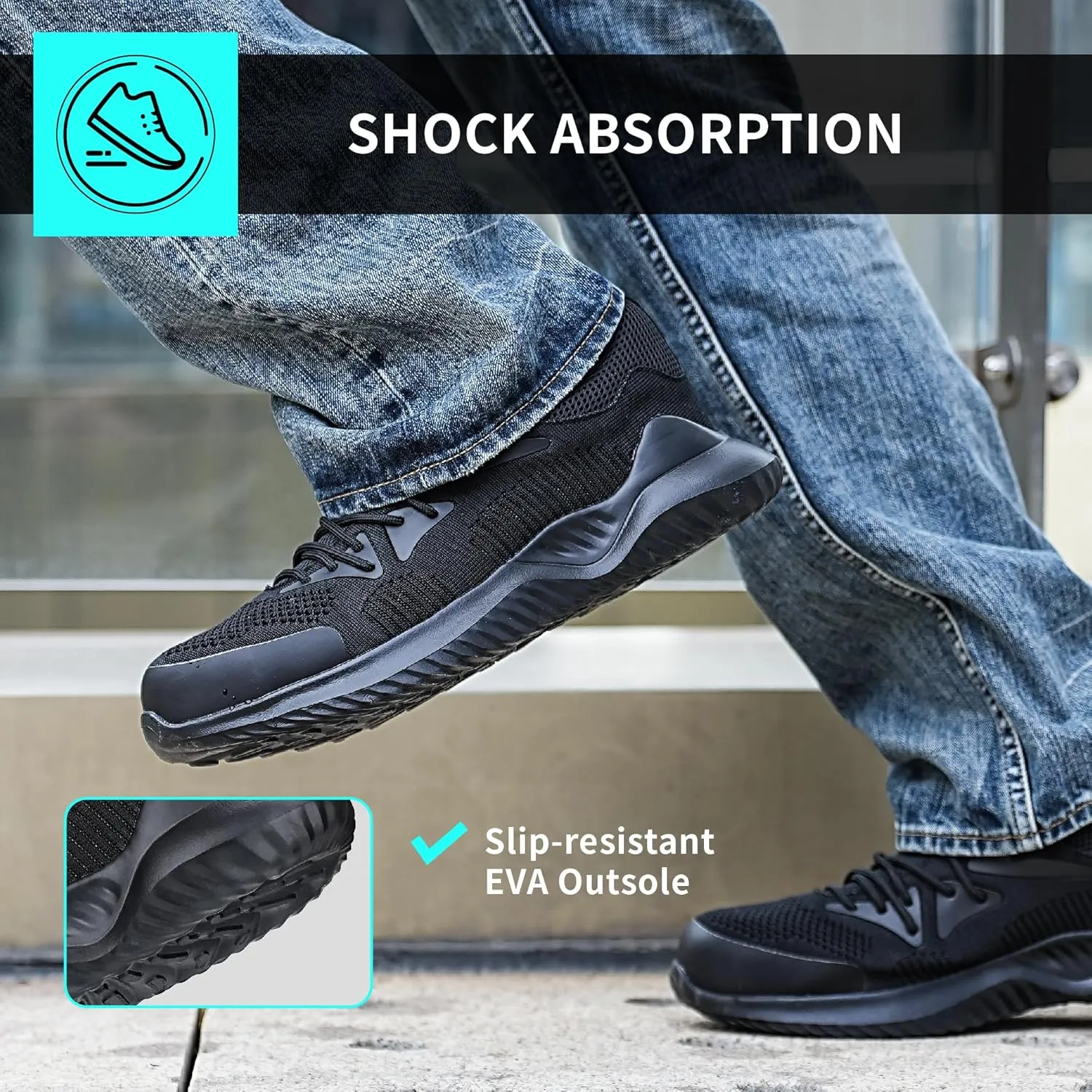 Steel Toe Shoes for Men Women Lightweight Breathable Comfortable Safety Work Sneakers Slip Resistant Puncture Proof Black