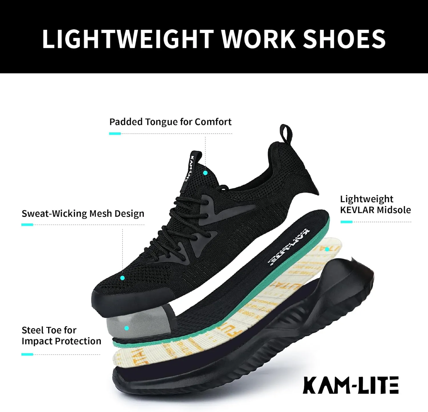 Steel Toe Shoes for Men Women Lightweight Breathable Comfortable Safety Work Sneakers Slip Resistant Puncture Proof Black