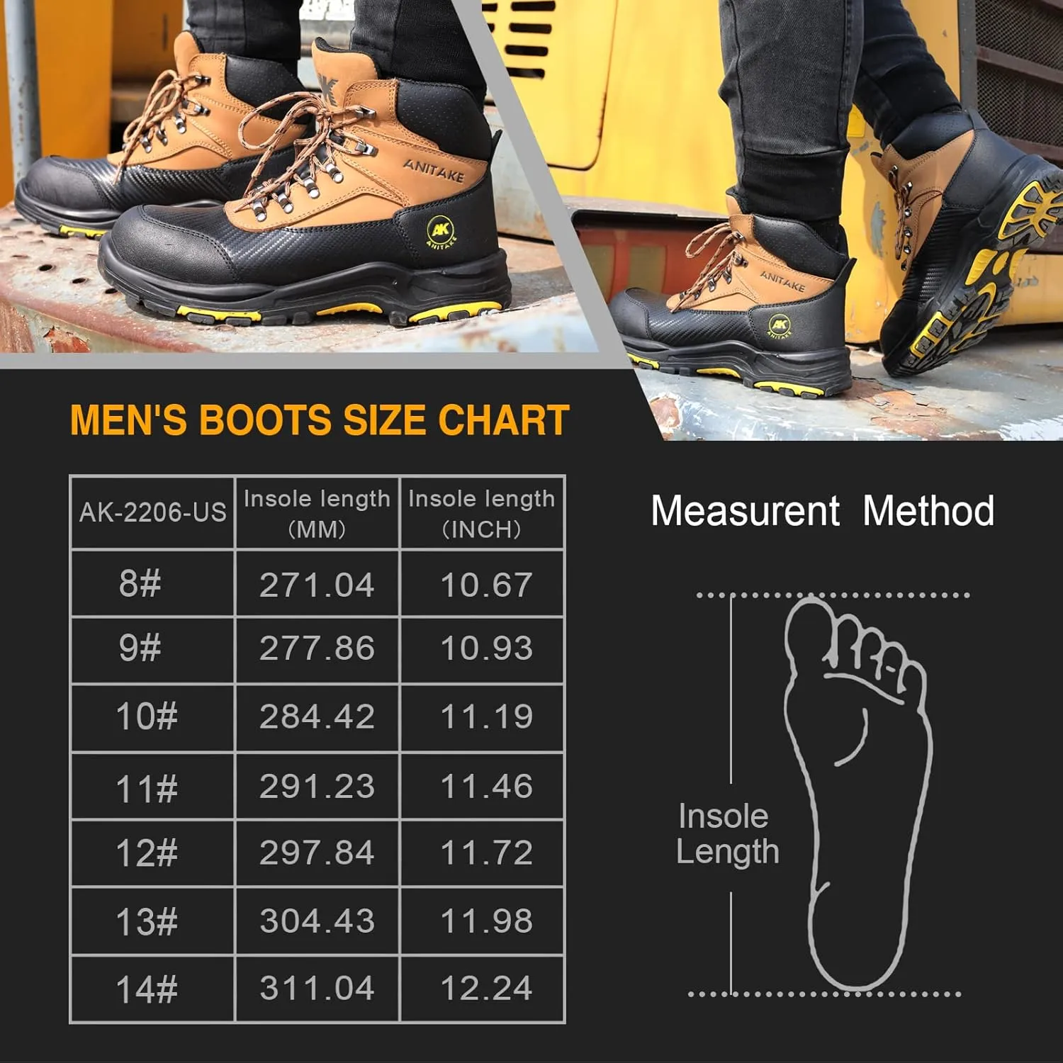 Steel Toe Work Boots for Men, Non-Slip Heavy Duty Leather EH Safety Construction Boots, Puncture Resistant, Breathable & Comfortable