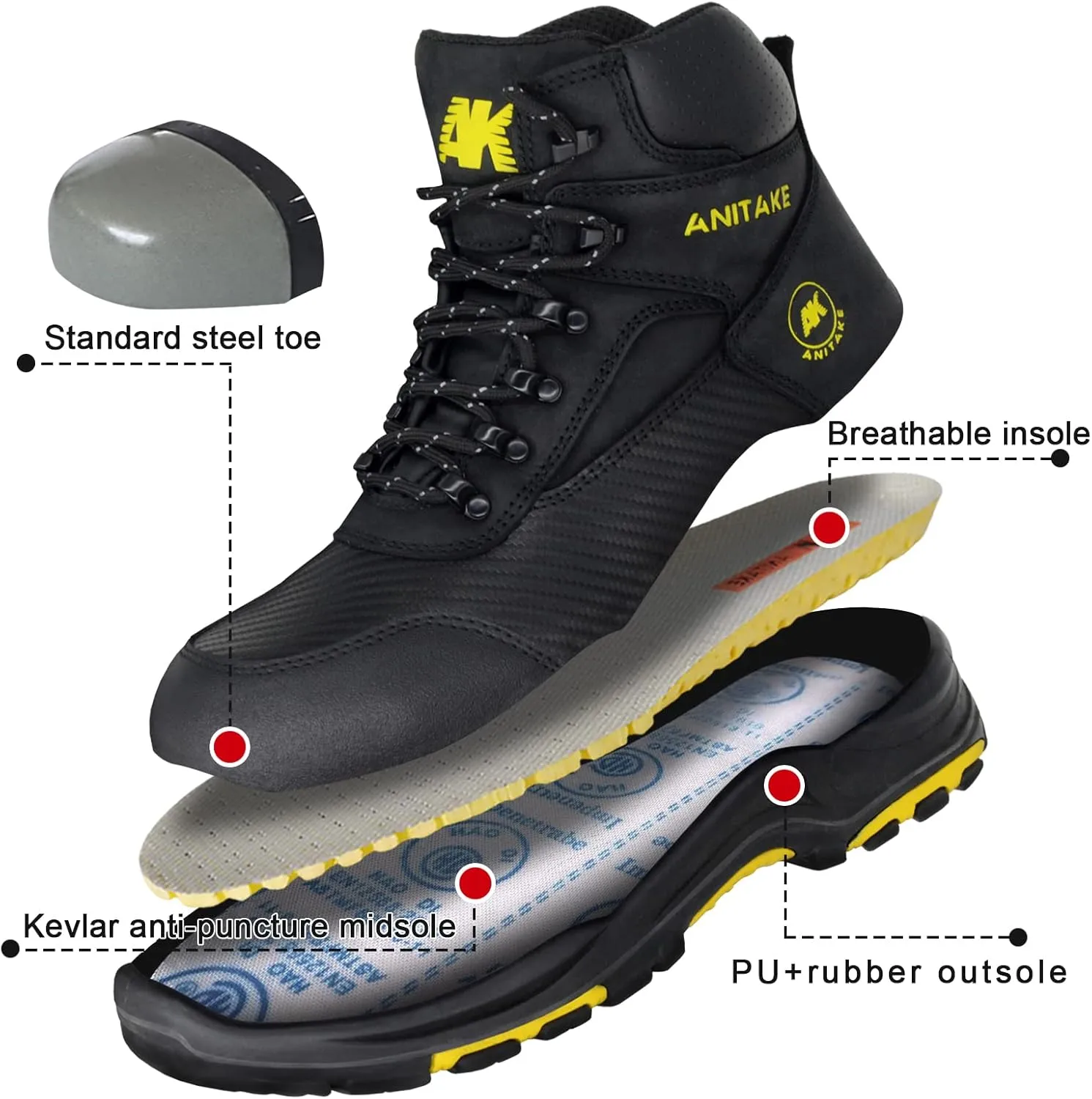 Steel Toe Work Boots for Men, Non-Slip Heavy Duty Leather EH Safety Construction Boots, Puncture Resistant, Breathable & Comfortable