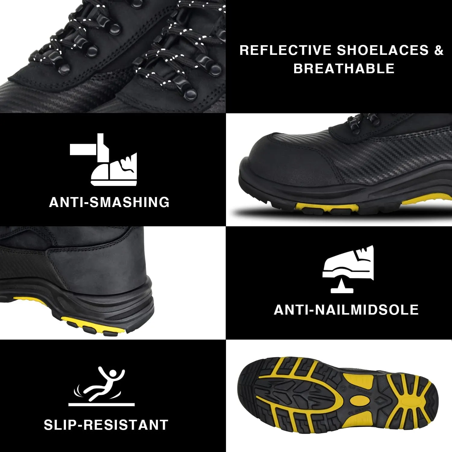 Steel Toe Work Boots for Men, Non-Slip Heavy Duty Leather EH Safety Construction Boots, Puncture Resistant, Breathable & Comfortable