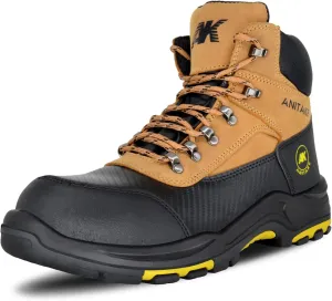 Steel Toe Work Boots for Men, Non-Slip Heavy Duty Leather EH Safety Construction Boots, Puncture Resistant, Breathable & Comfortable