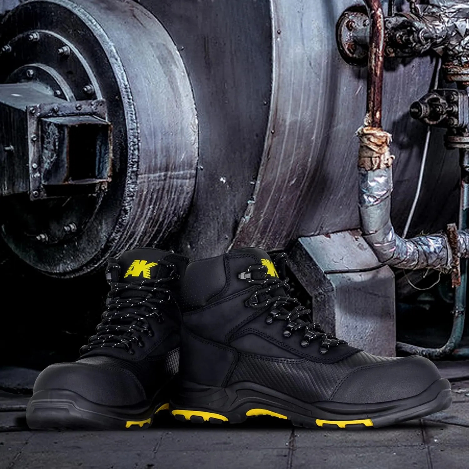 Steel Toe Work Boots for Men, Non-Slip Heavy Duty Leather EH Safety Construction Boots, Puncture Resistant, Breathable & Comfortable
