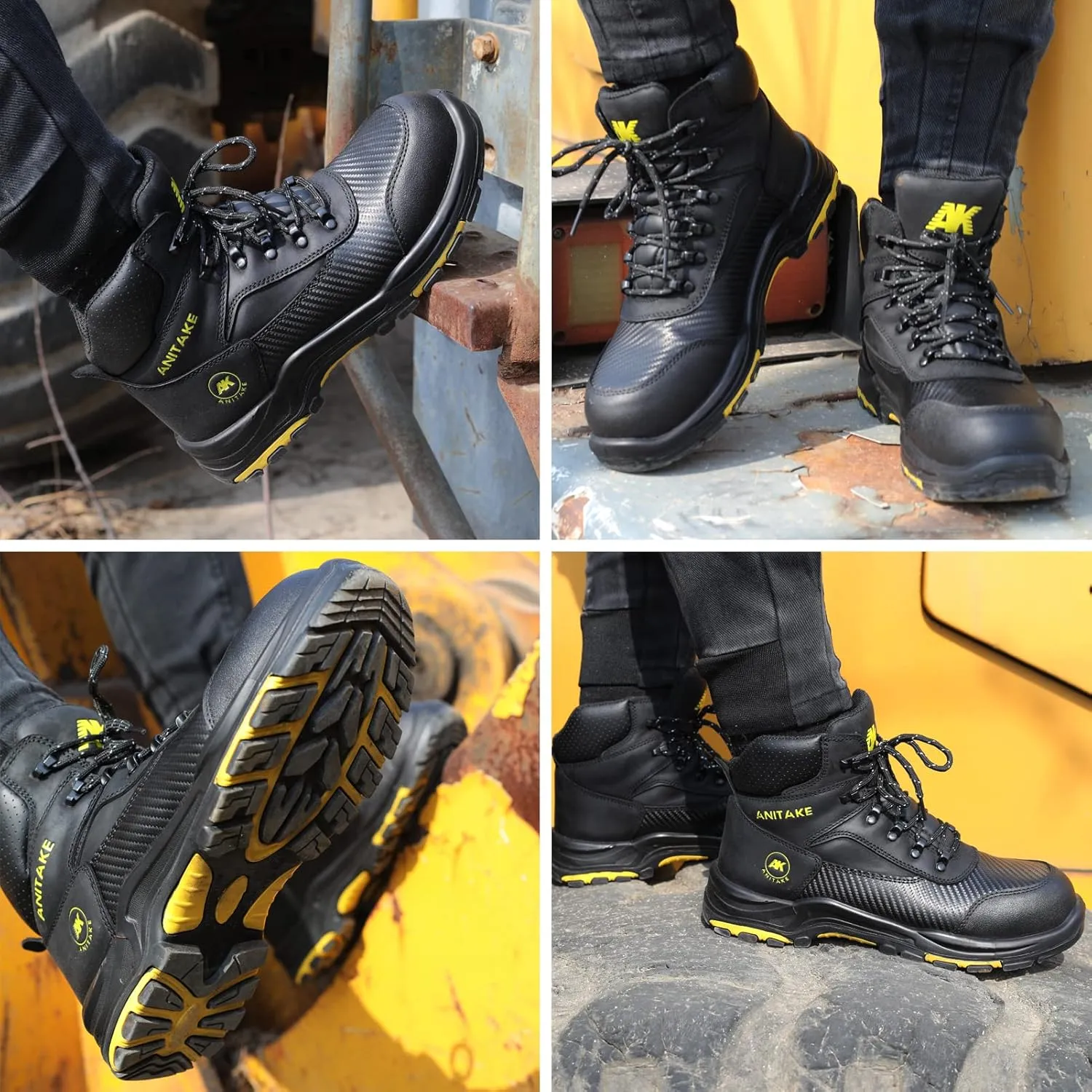 Steel Toe Work Boots for Men, Non-Slip Heavy Duty Leather EH Safety Construction Boots, Puncture Resistant, Breathable & Comfortable