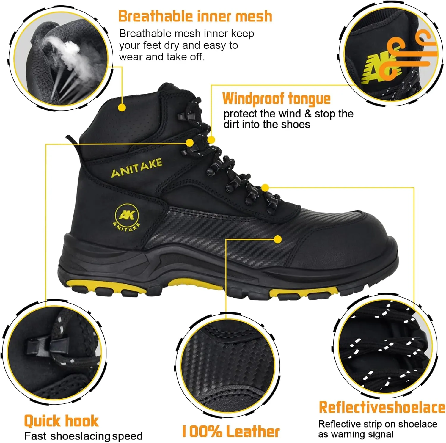 Steel Toe Work Boots for Men, Non-Slip Heavy Duty Leather EH Safety Construction Boots, Puncture Resistant, Breathable & Comfortable