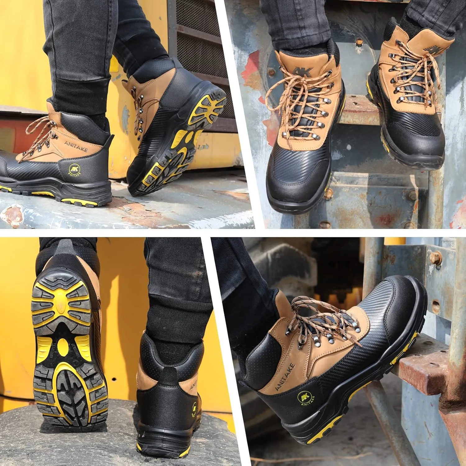 Steel Toe Work Boots for Men, Non-Slip Heavy Duty Leather EH Safety Construction Boots, Puncture Resistant, Breathable & Comfortable