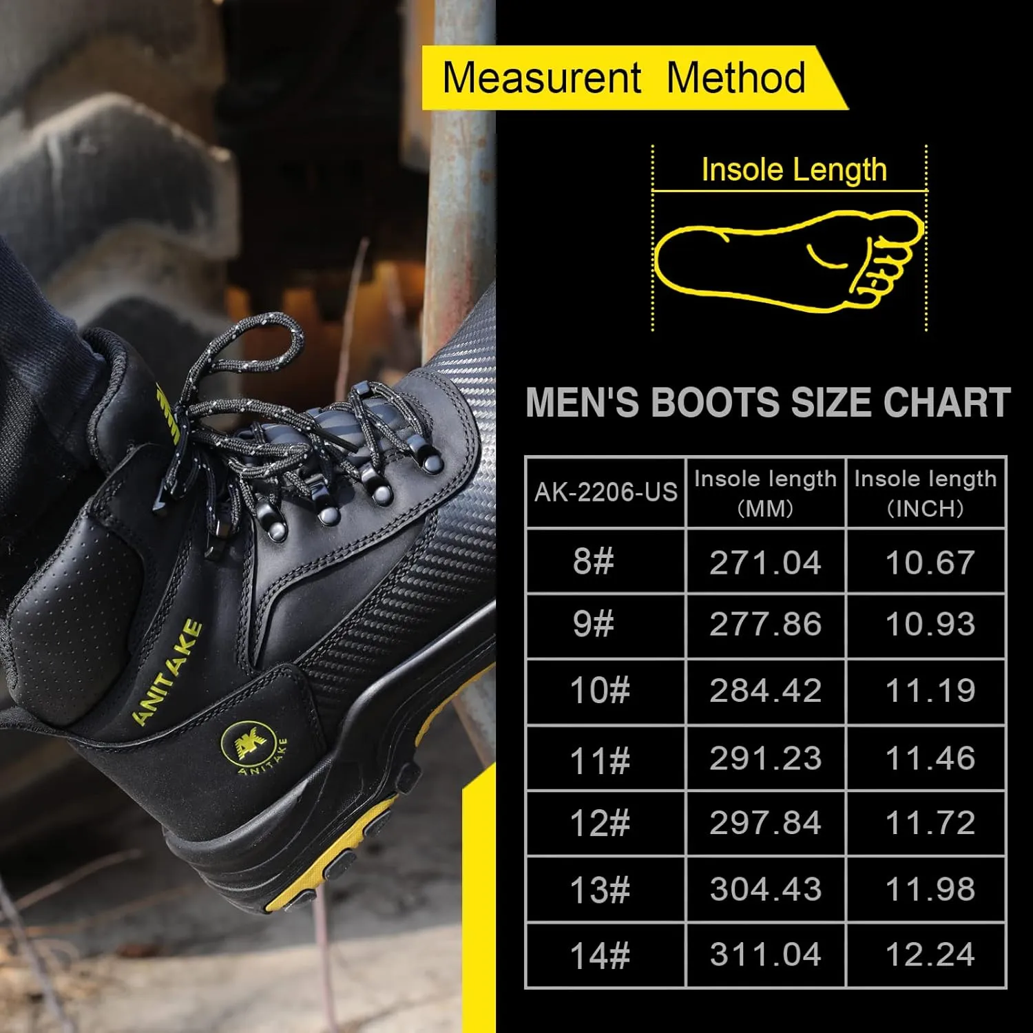 Steel Toe Work Boots for Men, Non-Slip Heavy Duty Leather EH Safety Construction Boots, Puncture Resistant, Breathable & Comfortable