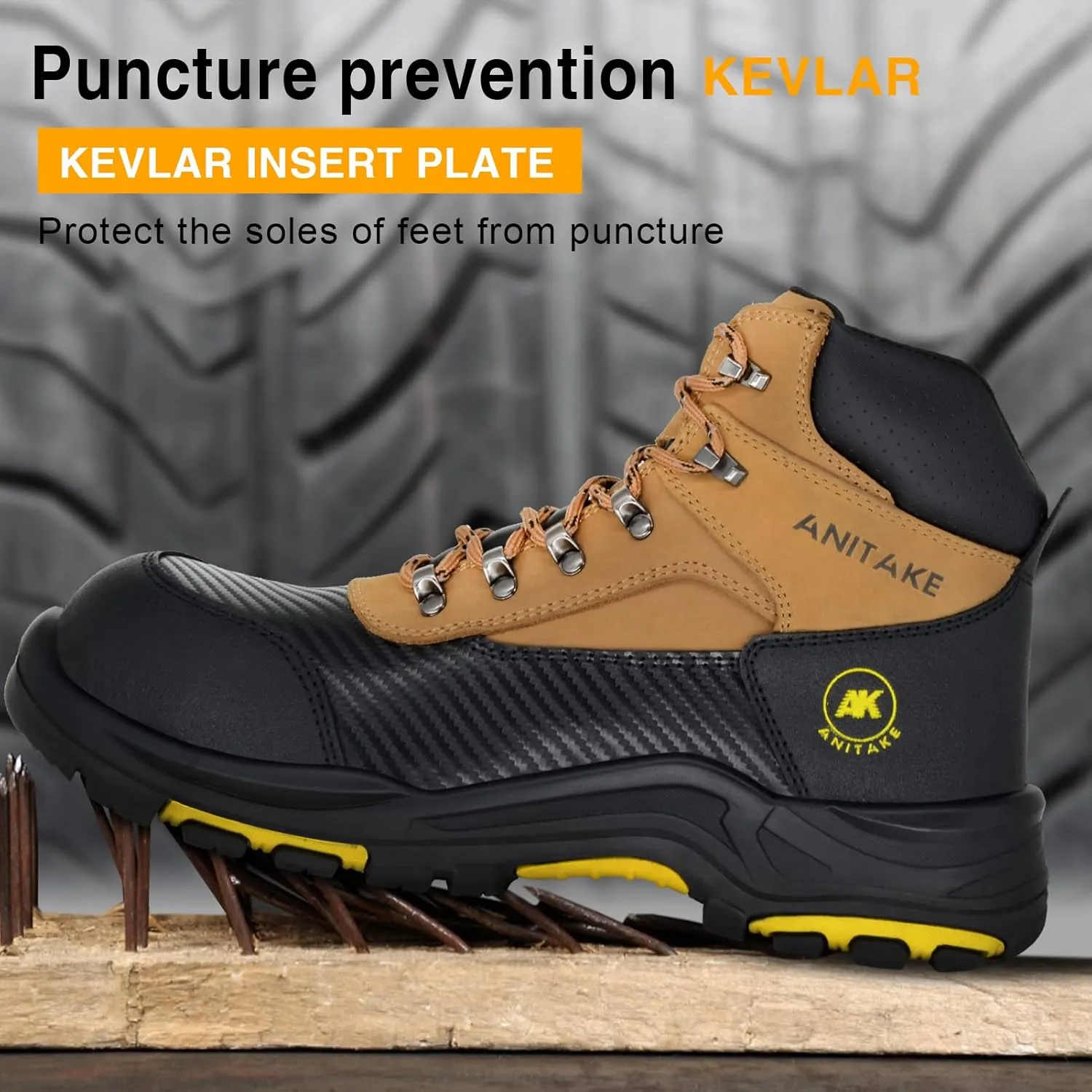 Steel Toe Work Boots for Men, Non-Slip Heavy Duty Leather EH Safety Construction Boots, Puncture Resistant, Breathable & Comfortable