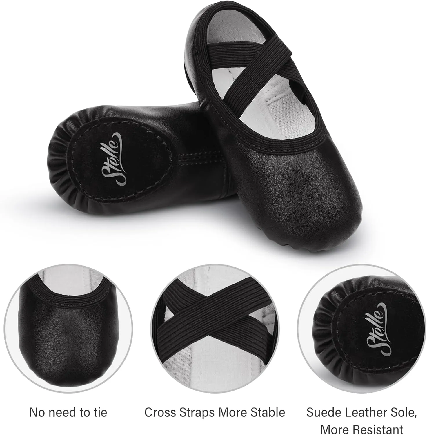 Stelle Ballet Shoes for Girls Women PU Leather Dance Slippers Boys Ballerina Shoes for Toddler/Little Kid/Big Kid/Women