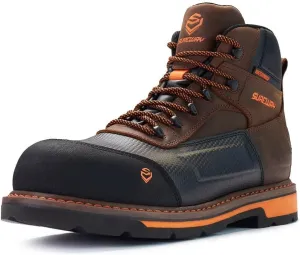 SUREWAY Composite Toe Heavy Duty Waterproof Work Boot, Mens 6" Goodyear Welt Oil/Slip Resistant Dual-Density Comfortable Outsole Leather Construction Industrial Safety Lace Up Work Boots - Brown