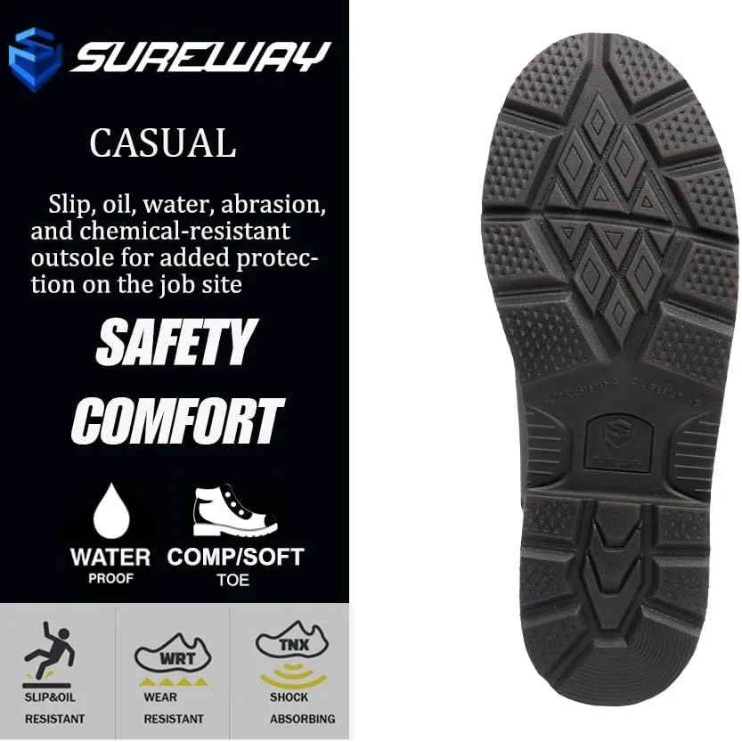 SUREWAY Composite Toe Heavy Duty Waterproof Work Boot, Mens 6" Goodyear Welt Oil/Slip Resistant Dual-Density Comfortable Outsole Leather Construction Industrial Safety Lace Up Work Boots - Brown