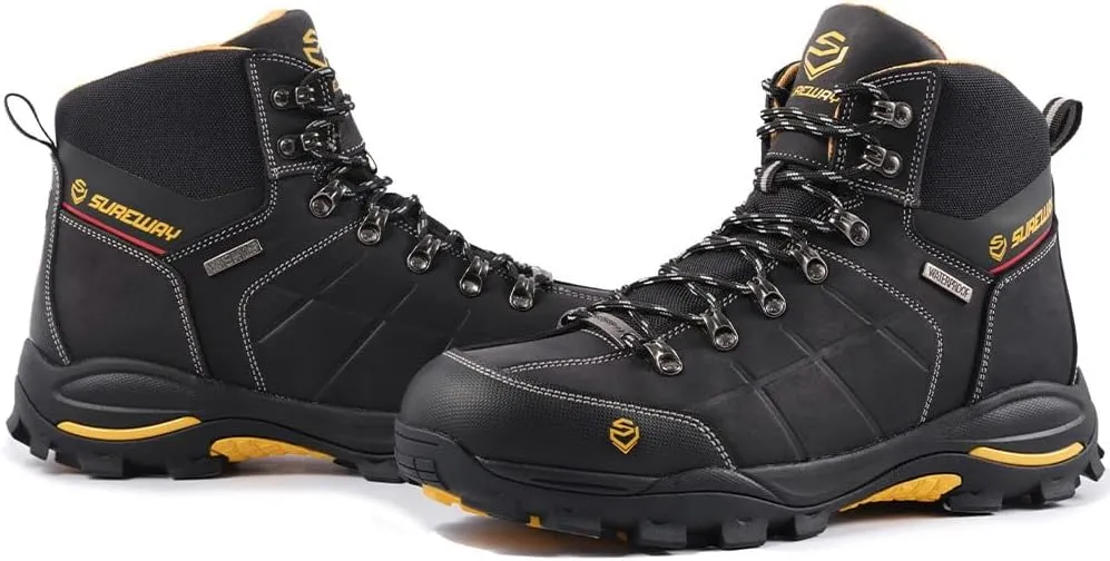 SUREWAY Men's 6" Soft/Steel Toe Heavy Duty Waterproof Work Boot - Leather,Lace Up,Oil/Slip Resistant Dual-Density Comfortable EH Construction Industrial Ankle Safety Men Work Boots,Roofing, Hunting