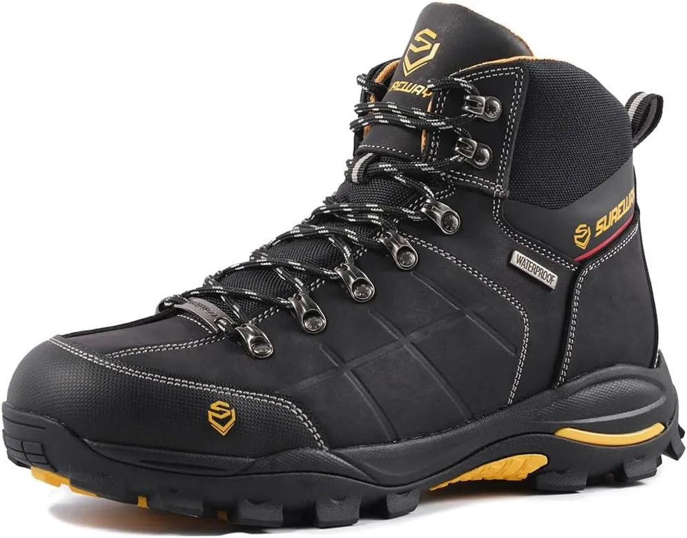 SUREWAY Men's 6" Soft/Steel Toe Heavy Duty Waterproof Work Boot - Leather,Lace Up,Oil/Slip Resistant Dual-Density Comfortable EH Construction Industrial Ankle Safety Men Work Boots,Roofing, Hunting