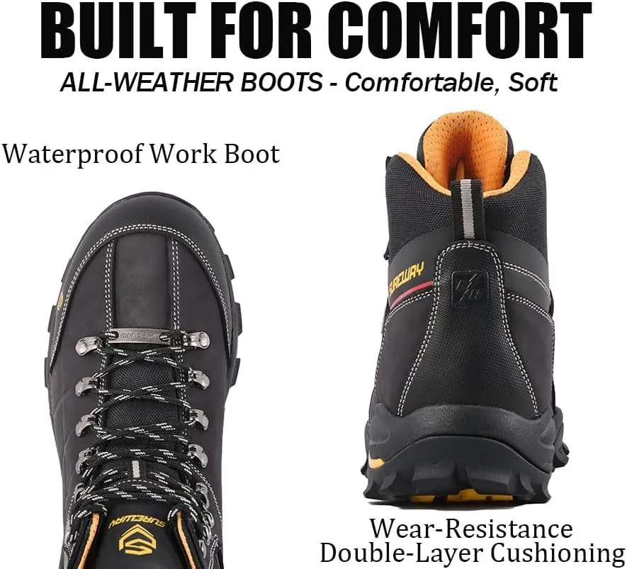 SUREWAY Men's 6" Soft/Steel Toe Heavy Duty Waterproof Work Boot - Leather,Lace Up,Oil/Slip Resistant Dual-Density Comfortable EH Construction Industrial Ankle Safety Men Work Boots,Roofing, Hunting