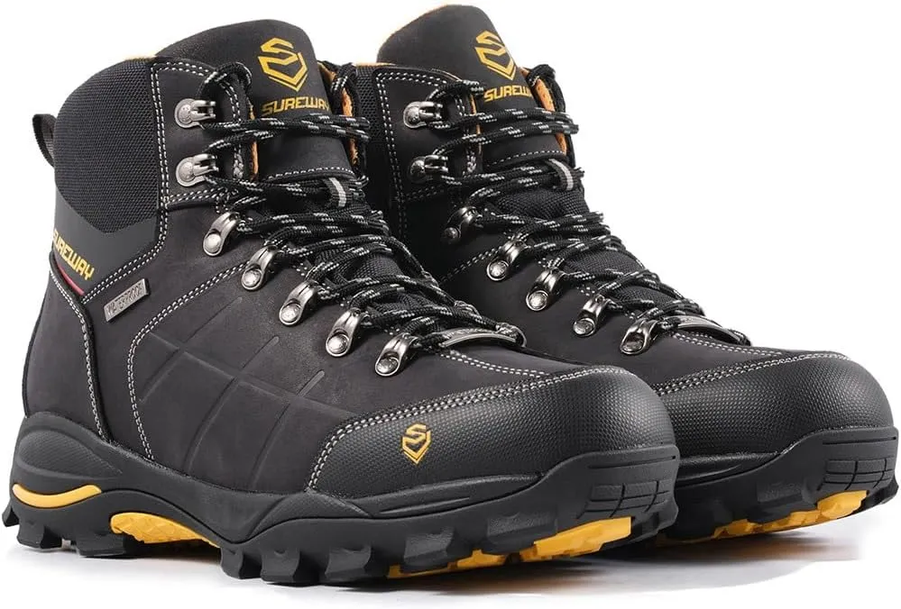 SUREWAY Men's 6" Soft/Steel Toe Heavy Duty Waterproof Work Boot - Leather,Lace Up,Oil/Slip Resistant Dual-Density Comfortable EH Construction Industrial Ankle Safety Men Work Boots,Roofing, Hunting