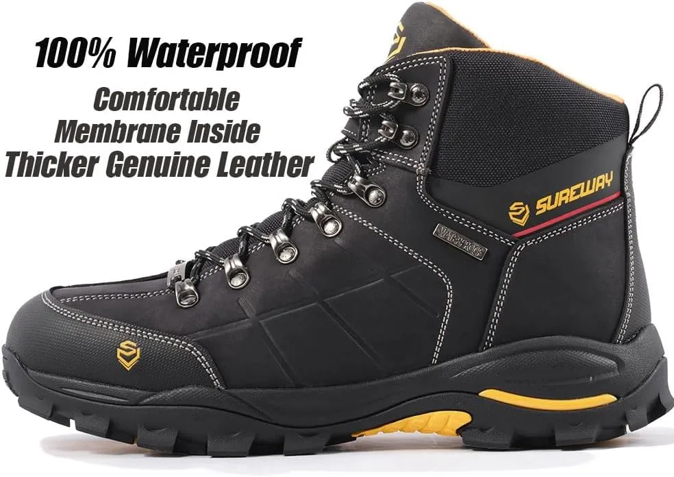 SUREWAY Men's 6" Soft/Steel Toe Heavy Duty Waterproof Work Boot - Leather,Lace Up,Oil/Slip Resistant Dual-Density Comfortable EH Construction Industrial Ankle Safety Men Work Boots,Roofing, Hunting