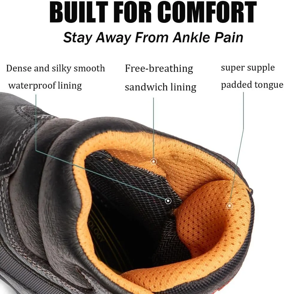 SUREWAY Men's 6" Soft/Steel Toe Heavy Duty Waterproof Work Boot - Leather,Lace Up,Oil/Slip Resistant Dual-Density Comfortable Outsole,EH Construction Industrial Ankle Safety Men Work Boots