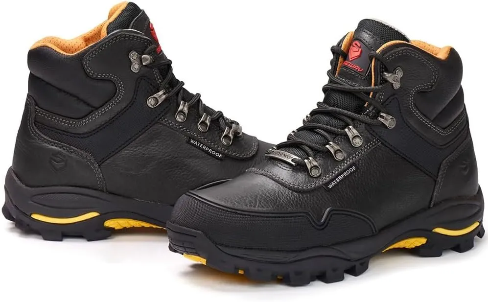 SUREWAY Men's 6" Soft/Steel Toe Heavy Duty Waterproof Work Boot - Leather,Lace Up,Oil/Slip Resistant Dual-Density Comfortable Outsole,EH Construction Industrial Ankle Safety Men Work Boots