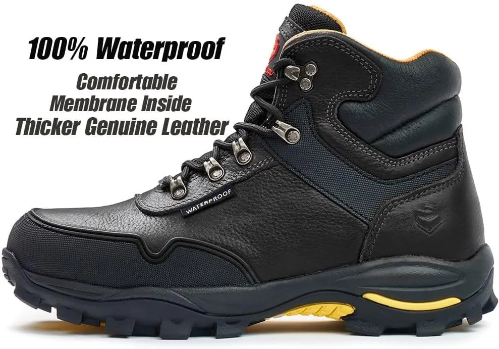 SUREWAY Men's 6" Soft/Steel Toe Heavy Duty Waterproof Work Boot - Leather,Lace Up,Oil/Slip Resistant Dual-Density Comfortable Outsole,EH Construction Industrial Ankle Safety Men Work Boots