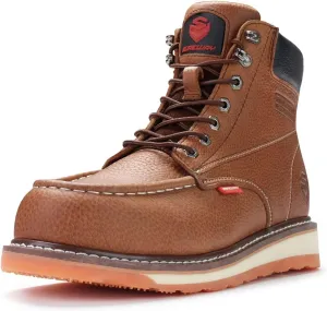 SUREWAY Mens Heavy Duty Soft/Composite/Steel Toe Work Boots for Men-Comfortable,Goodyear Welt,Full Grain Leather,6 in Wedge Moc Toe Construction Boots/Shoes,Steel Toe Tobacco,Size 10