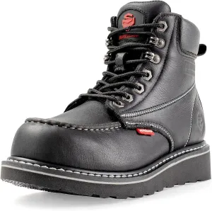 SUREWAY Mens Heavy Duty Soft/Composite/Steel Toe Work Boots for Men-Comfortable,Goodyear Welt,Full Grain Leather,6 in Wedge Moc Toe Construction Boots/Shoes,Waterproof Soft Toe Black,Size 9.5