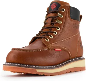 SUREWAY Mens Heavy Duty Soft/Composite/Steel Toe Work Boots for Men-Comfortable,Goodyear Welt,Full Grain Leather,6 in Wedge Moc Toe Construction Boots/Shoes,Waterproof Steel Toe Light Brown,Size 7.5