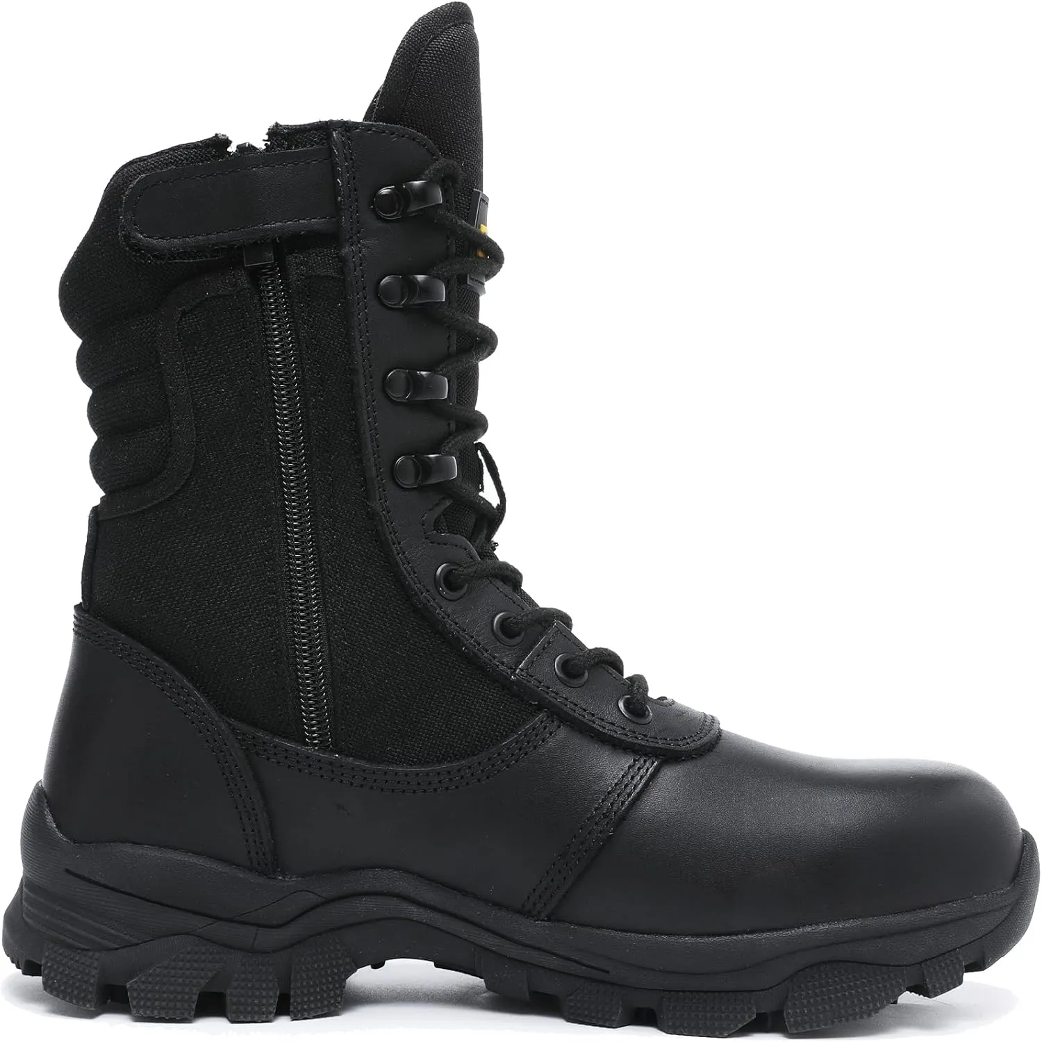 Tactical Steel Toe Boots for Men Side Zipper Non-Slip Puncture-Resistant Leather Military Combat Outdoor Heavy Duty Work Boots