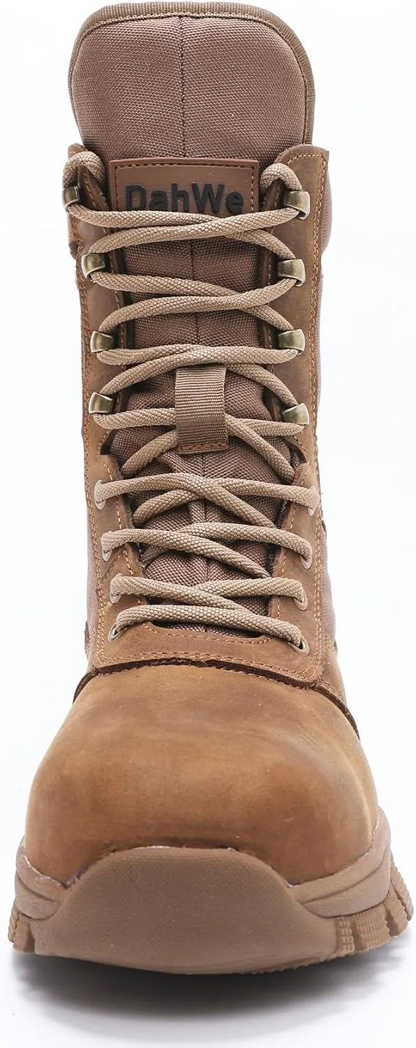 Tactical Steel Toe Boots for Men Side Zipper Non-Slip Puncture-Resistant Leather Military Combat Outdoor Heavy Duty Work Boots