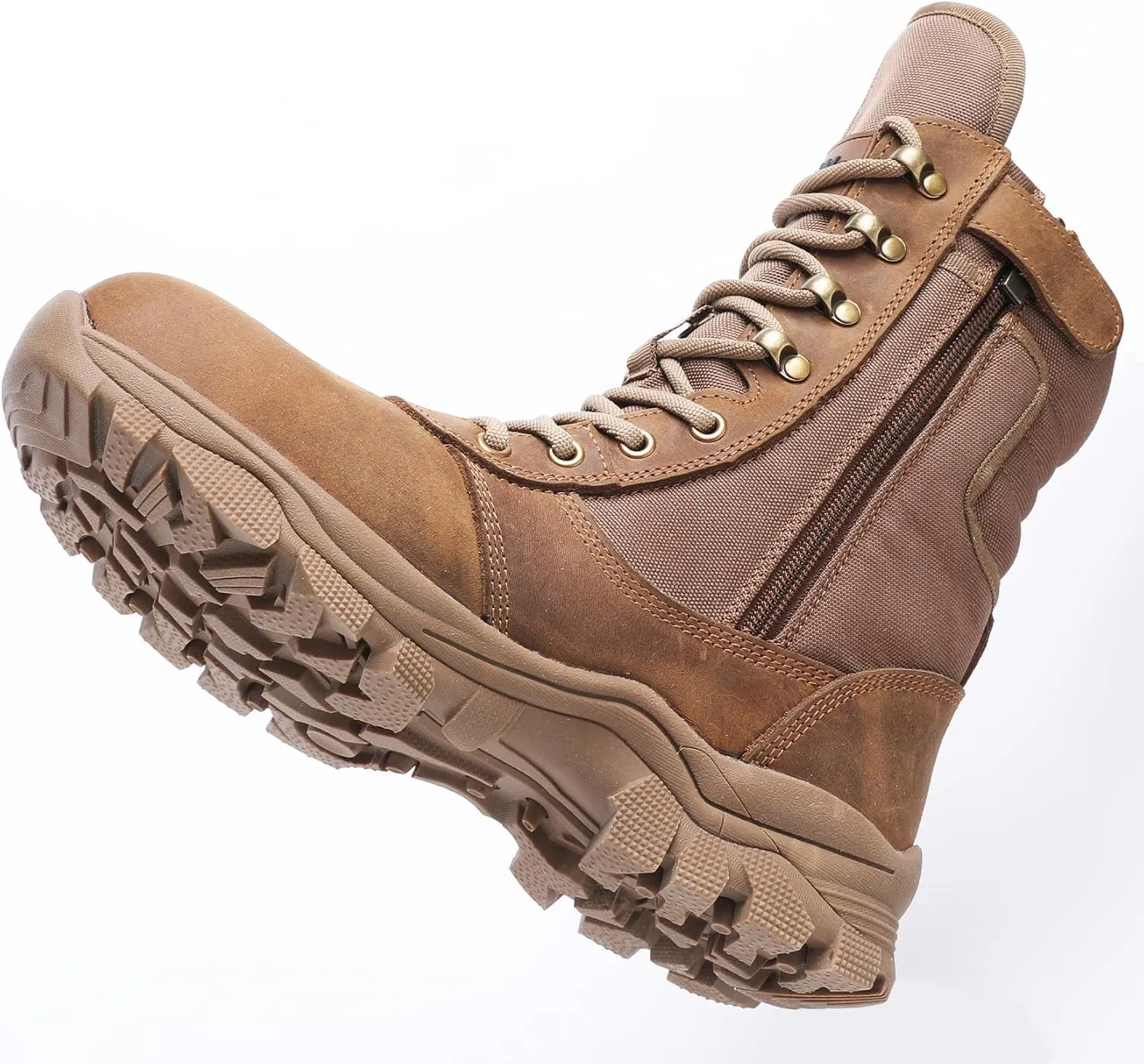 Tactical Steel Toe Boots for Men Side Zipper Non-Slip Puncture-Resistant Leather Military Combat Outdoor Heavy Duty Work Boots