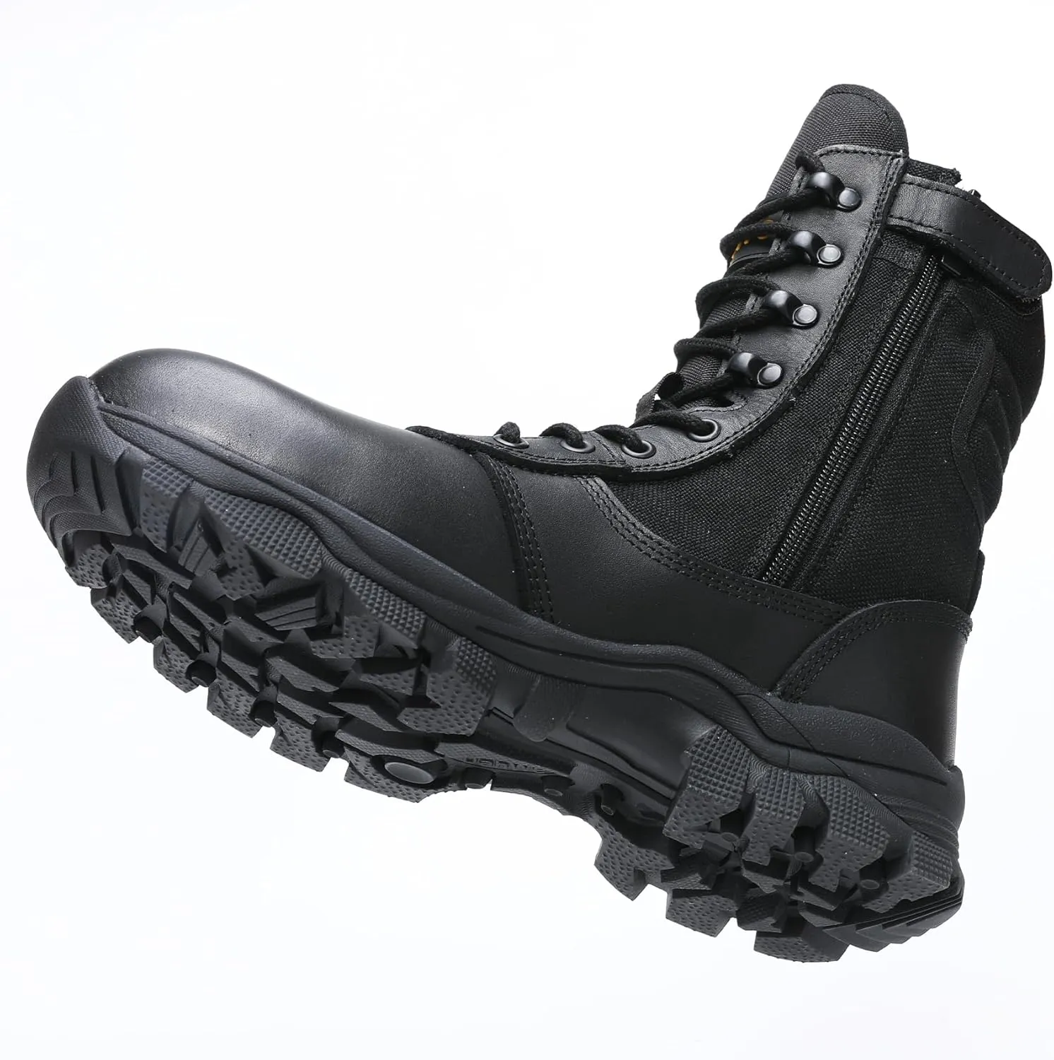 Tactical Steel Toe Boots for Men Side Zipper Non-Slip Puncture-Resistant Leather Military Combat Outdoor Heavy Duty Work Boots
