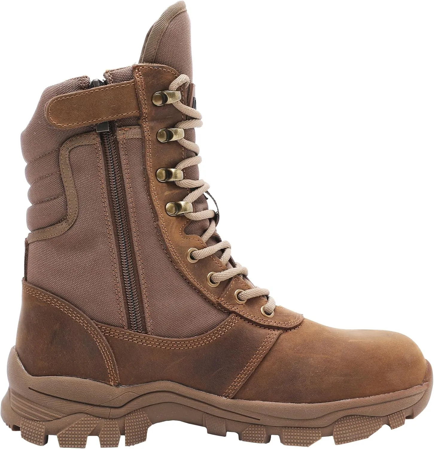 Tactical Steel Toe Boots for Men Side Zipper Non-Slip Puncture-Resistant Leather Military Combat Outdoor Heavy Duty Work Boots