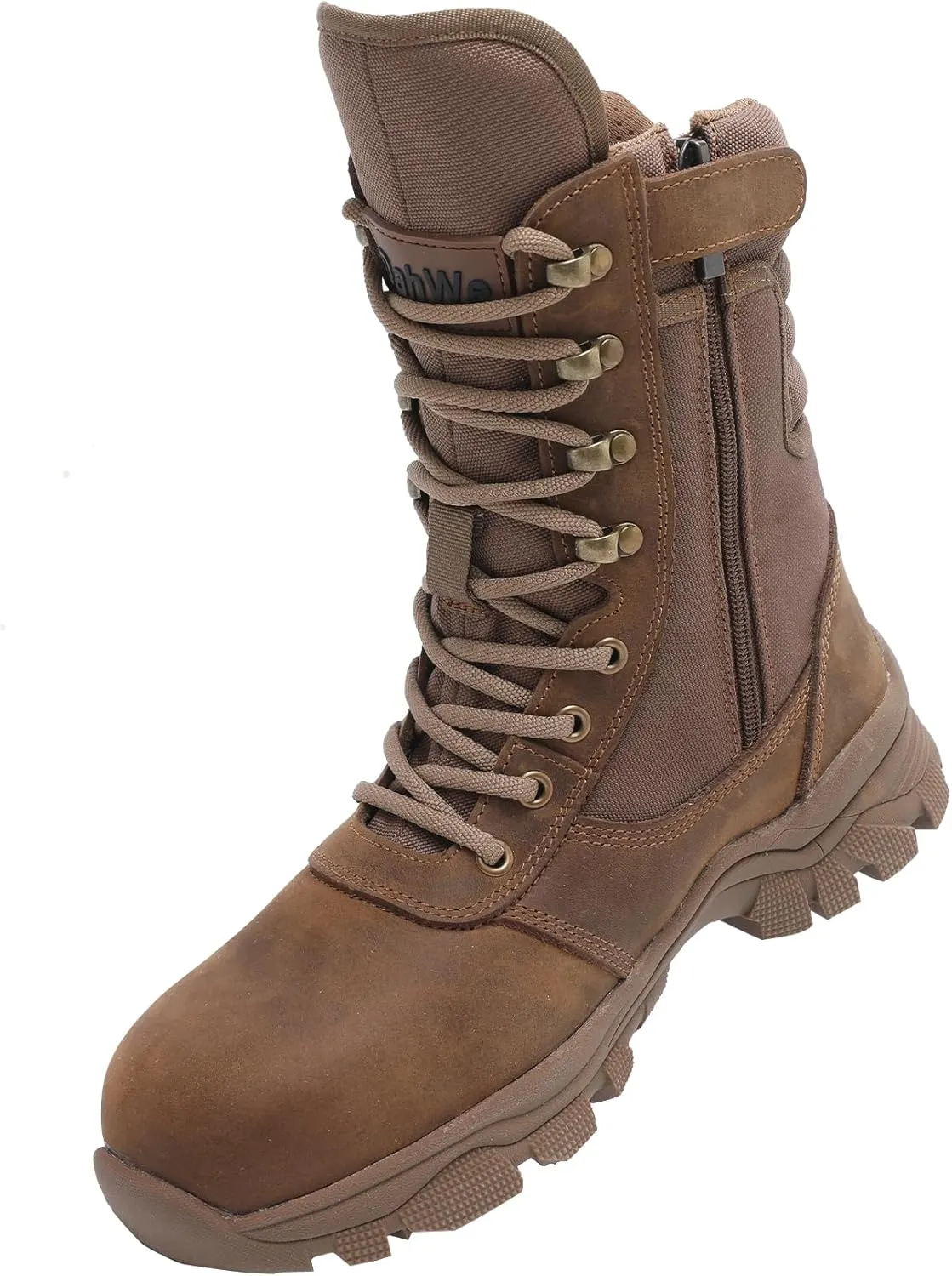 Tactical Steel Toe Boots for Men Side Zipper Non-Slip Puncture-Resistant Leather Military Combat Outdoor Heavy Duty Work Boots