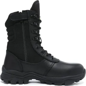 Tactical Steel Toe Boots for Men Side Zipper Non-Slip Puncture-Resistant Leather Military Combat Outdoor Heavy Duty Work Boots